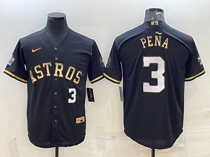 Men Houston Astros 3 Pena Black Gold Nike 2022 MLB Jerseys